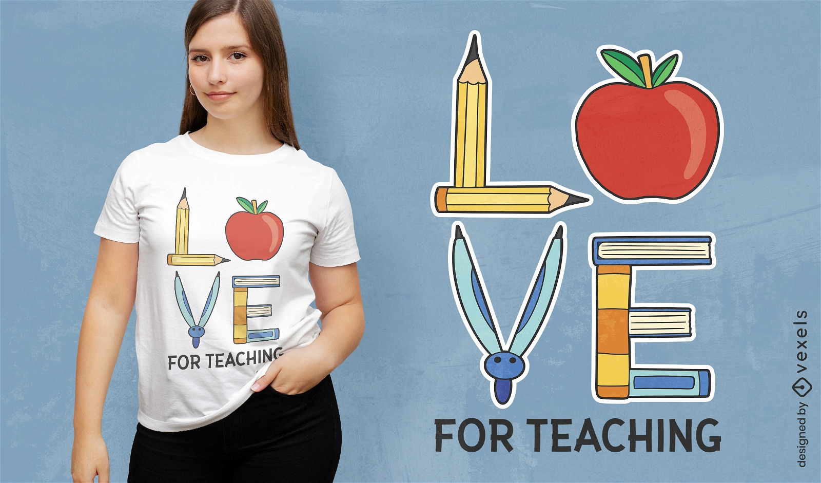 Liebeszitat mit Schulmaterial-T-Shirt-Design