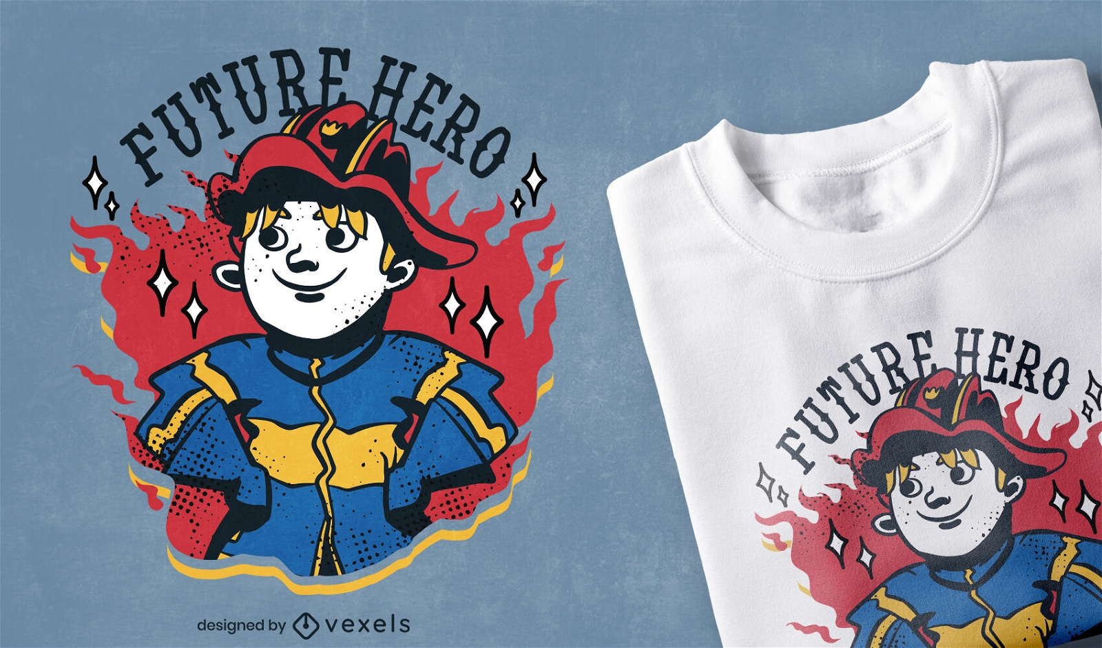 Diseño de camiseta de bombero futuro héroe.