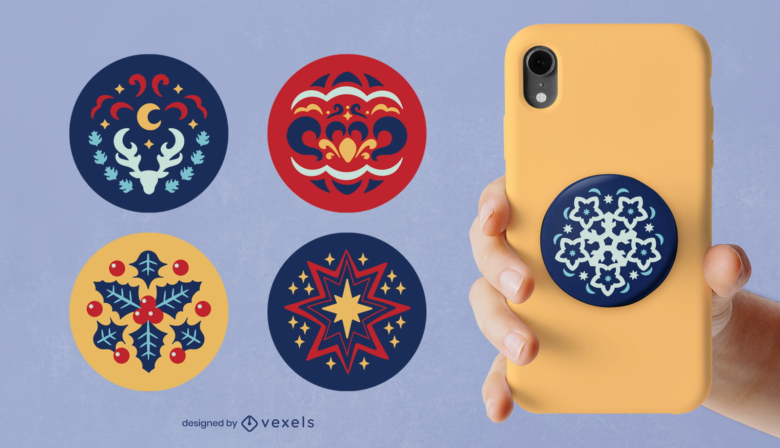 Conjunto de popsocket de decorações de natal