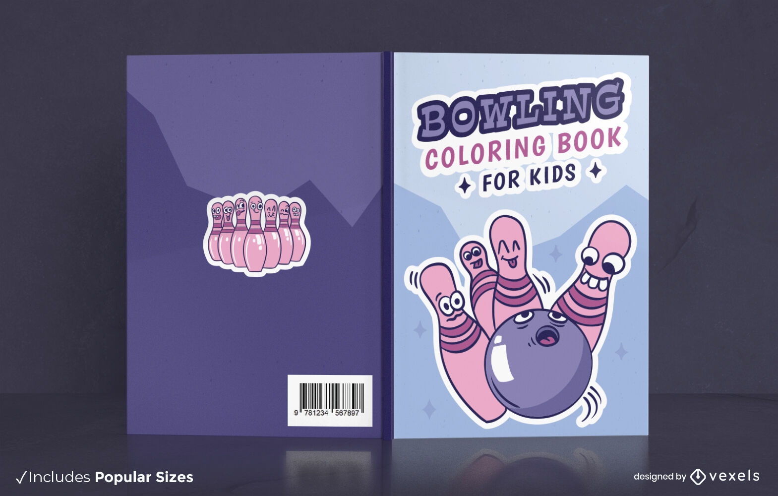 Design de capa de livro para colorir de boliche