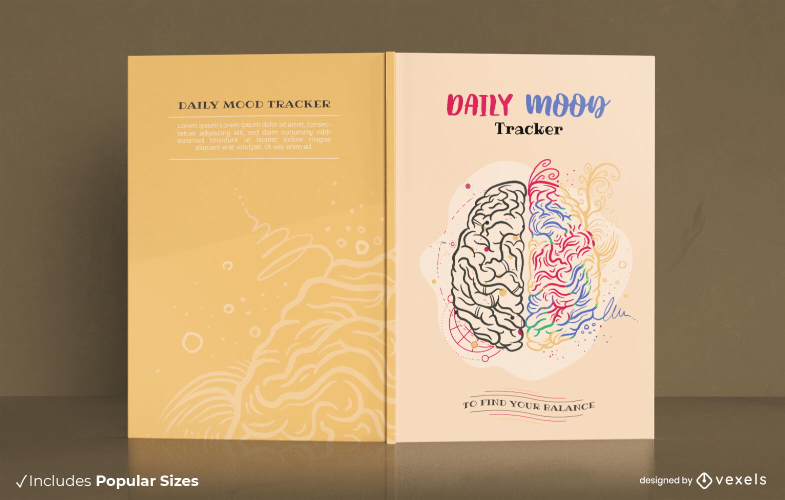 Diseño de portada de libro de cerebro creativo y lógico.