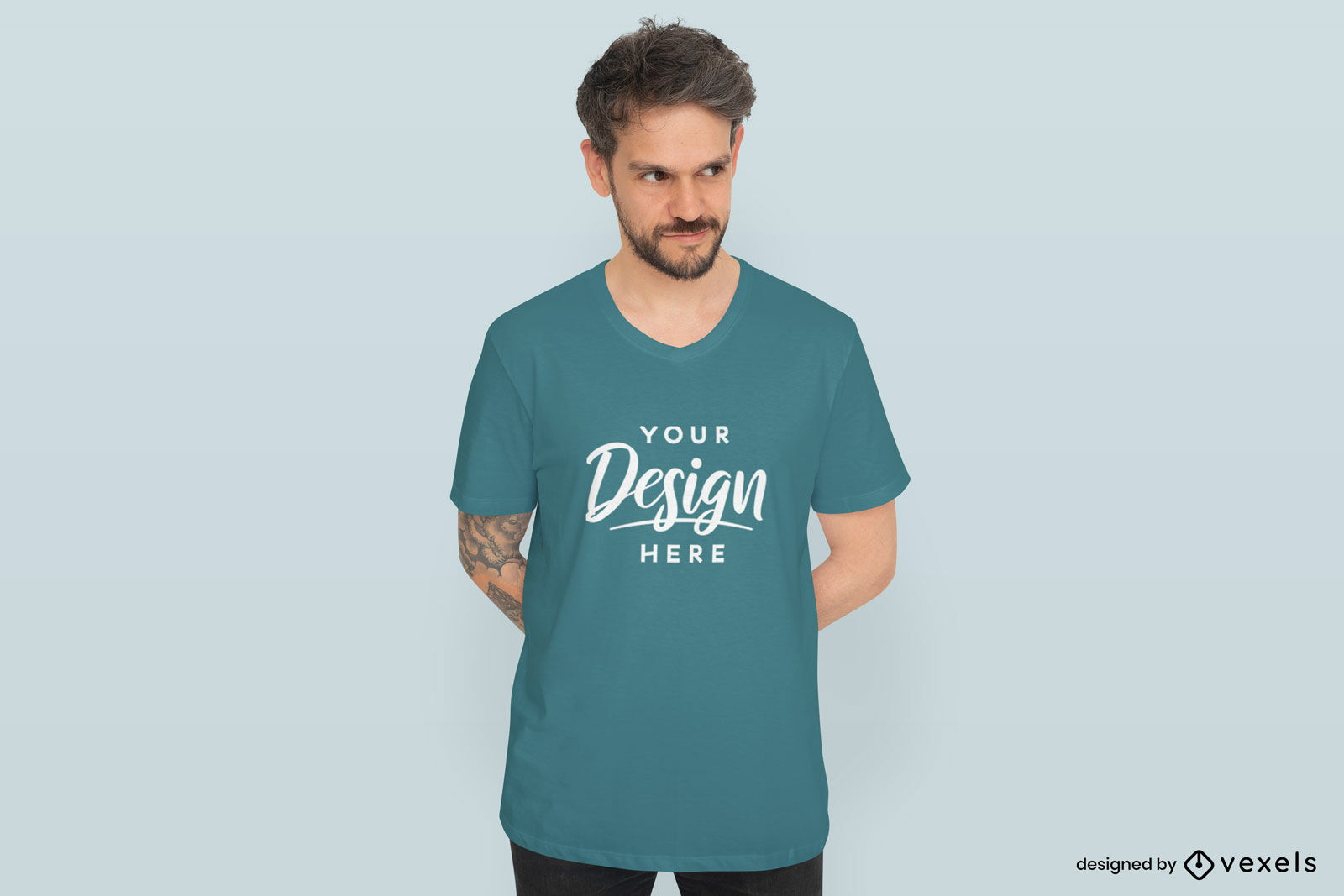 Man With Tattoo In Solid Background T-shirt Mockup PSD Editable Template