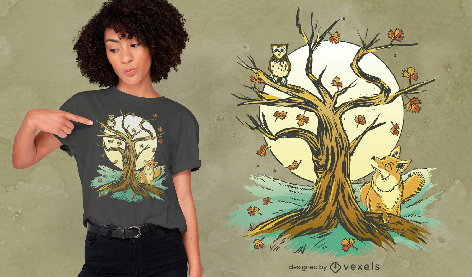 Design incrível de t-shirt de raposa e coruja