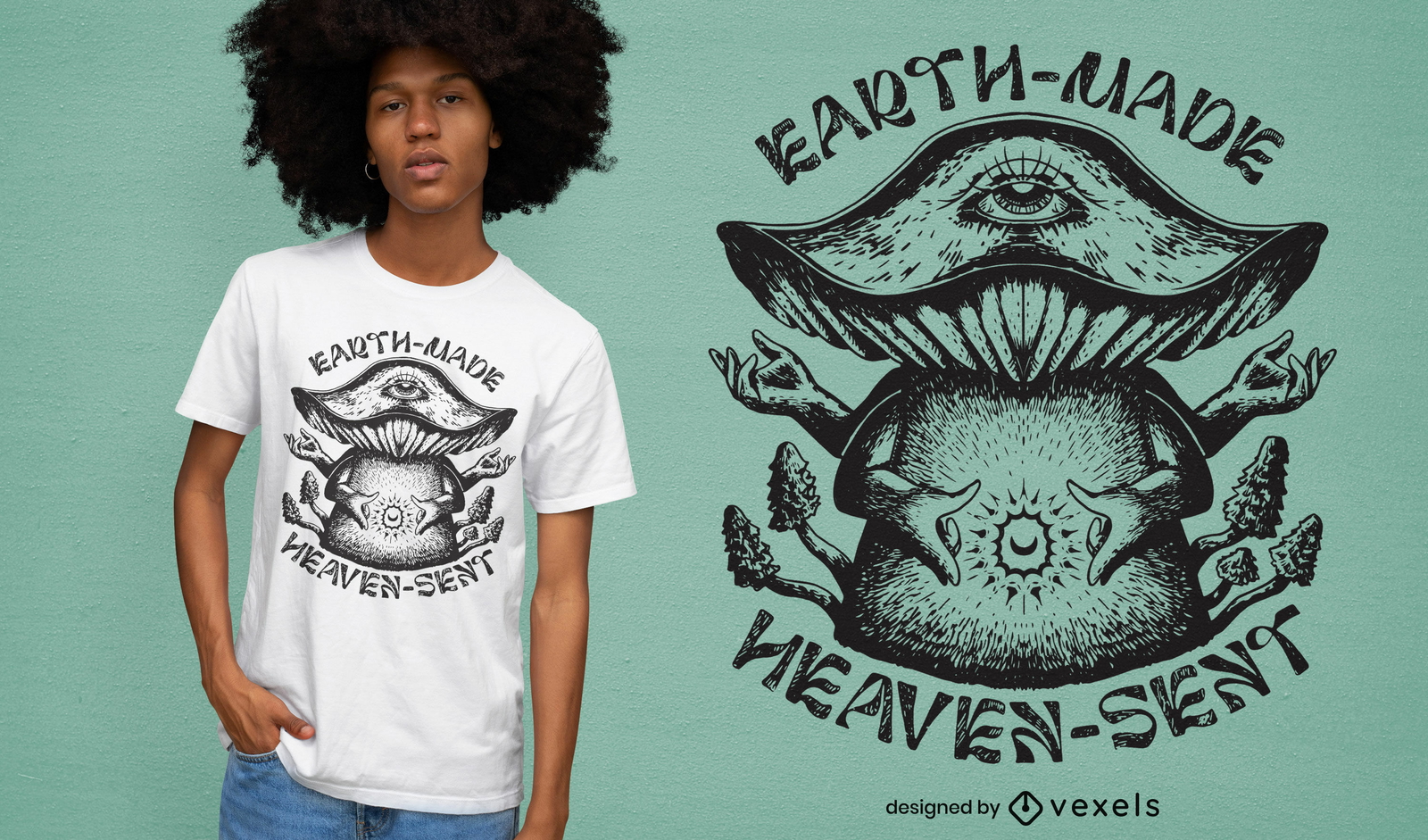 Design de t-shirt de citação de cogumelo feito de terra trippy