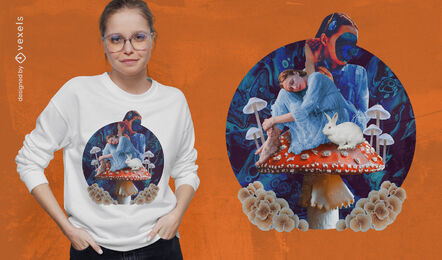 Fantasiemädchen schläft auf Pilzt-shirt psd