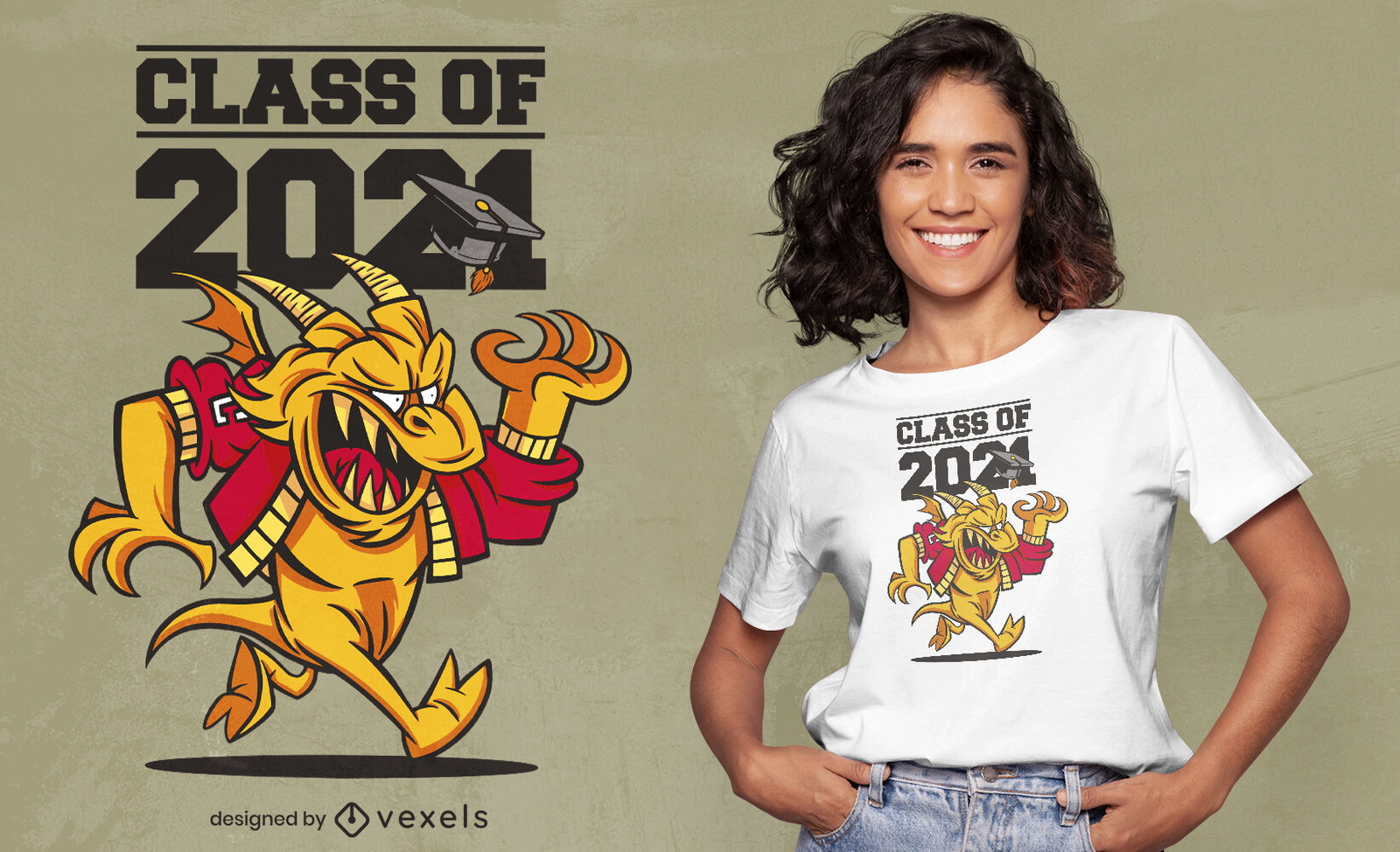 Diseño de camiseta de dibujos animados de dragón clase de 2021