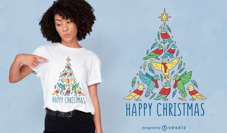 Árvore de Natal de design de t-shirt de pássaros