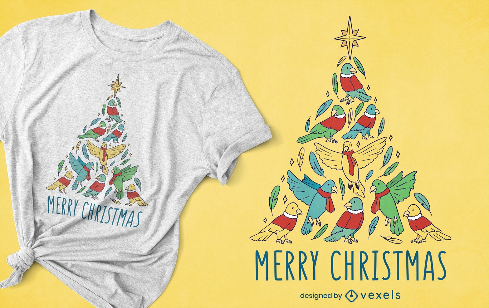 Christmas tree of birds t-shirt design
