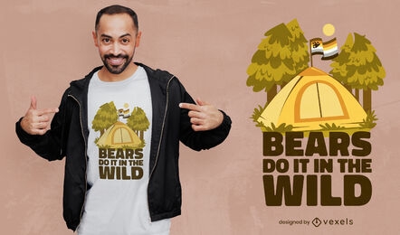 Diseño de camiseta de camping de osos salvajes.