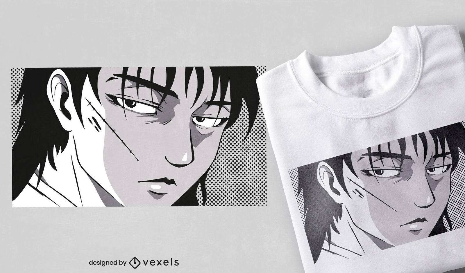 Diseño de camiseta cool anime boy face