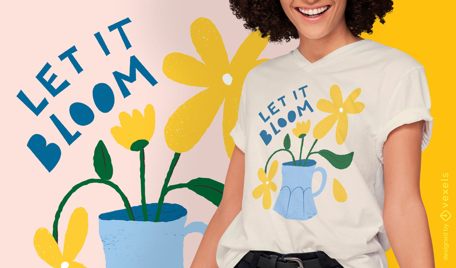 Hermosas flores amarillas en un diseño de camiseta de jarrón