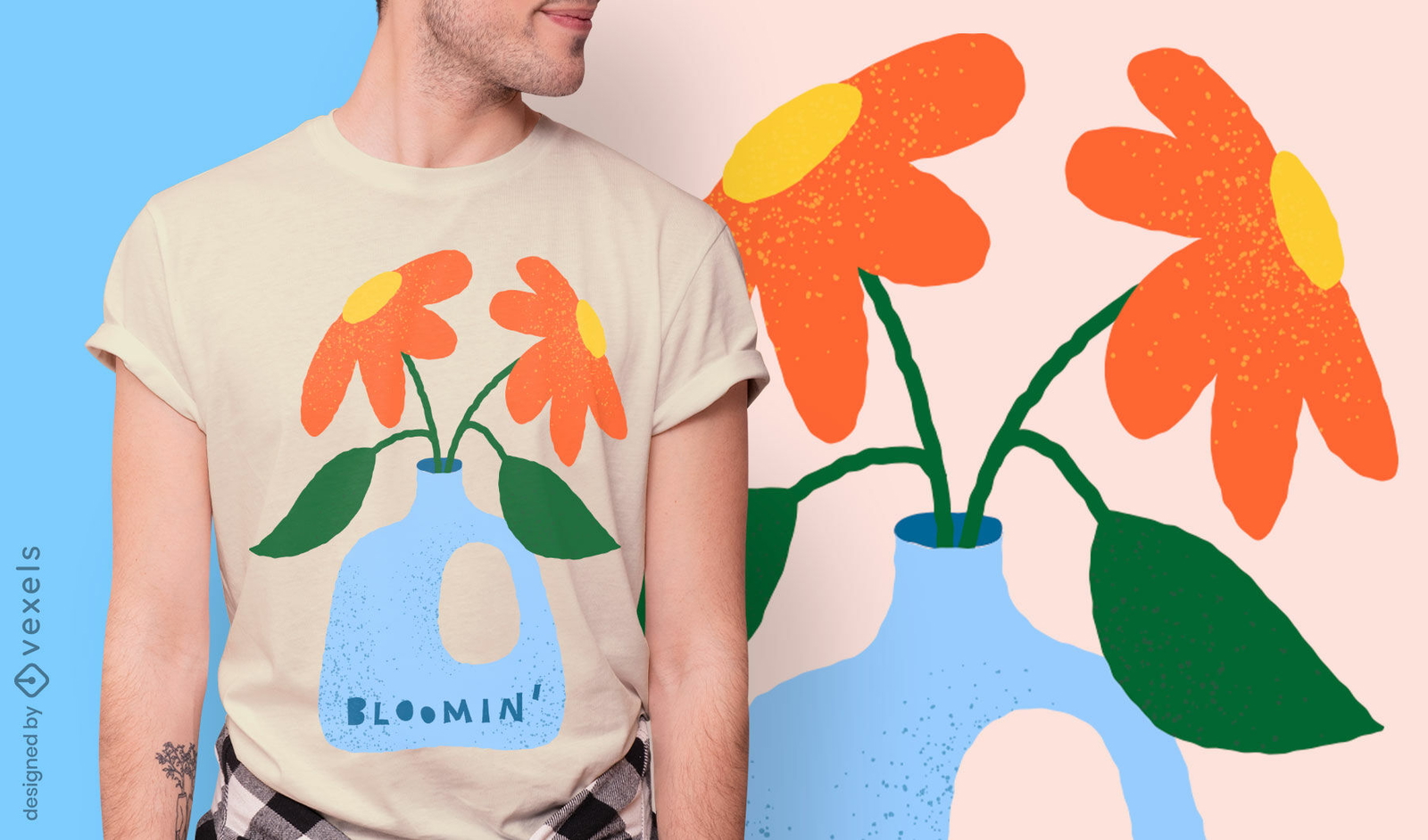 Precioso diseño de camiseta de flores florecientes.