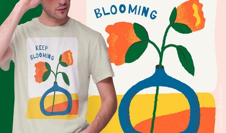 Flores florecientes en un diseño de camiseta de jarrón.