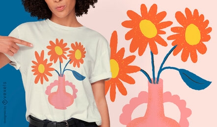 Design de t-shirt com flores laranjas fofas