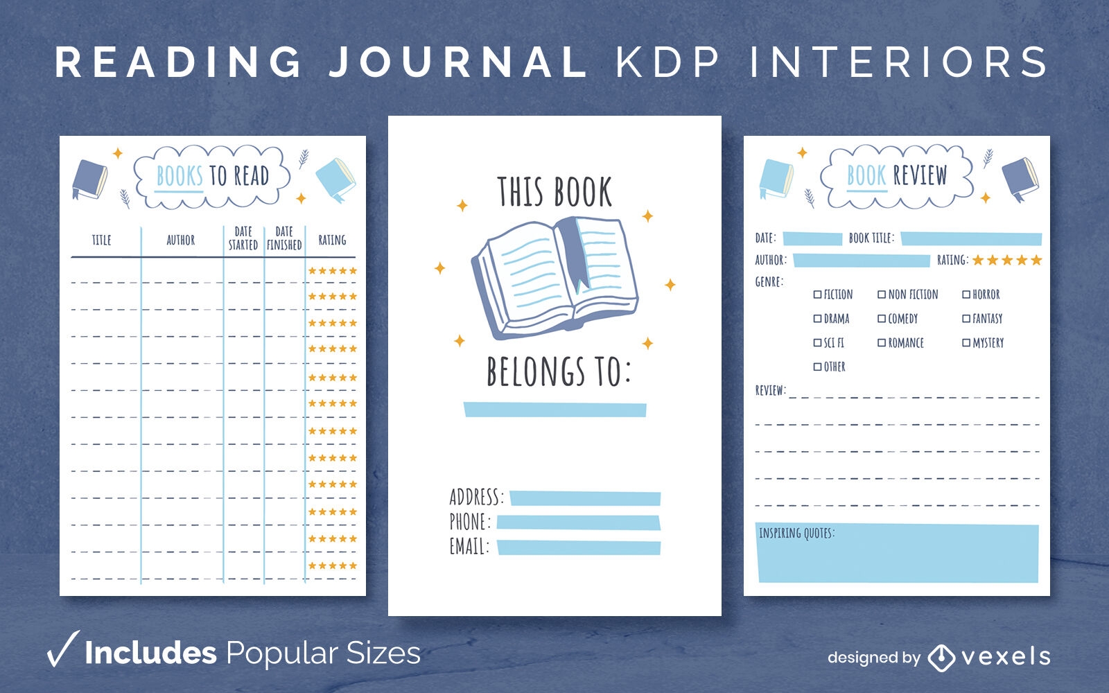 Reading journal design KDP template