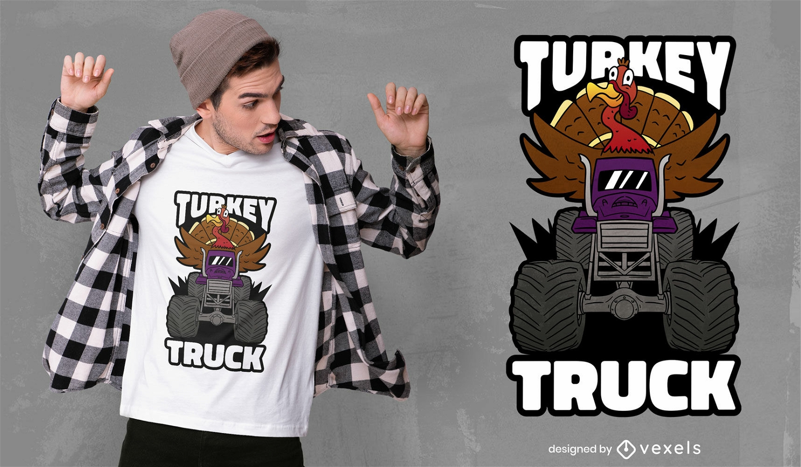 Turkey animal on monster truck t-shirt design