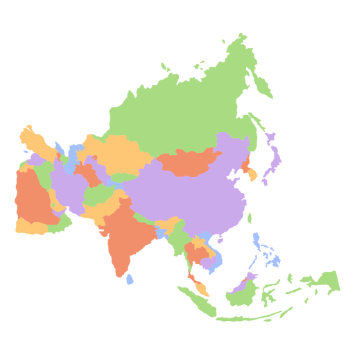 Mapa dos continentes planos da Ásia Desenho PNG