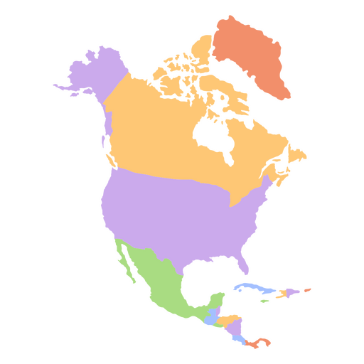 Karte der flachen Kontinente Nordamerikas