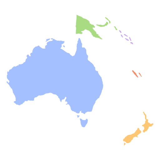Mapa dos continentes planos da Oceania Desenho PNG