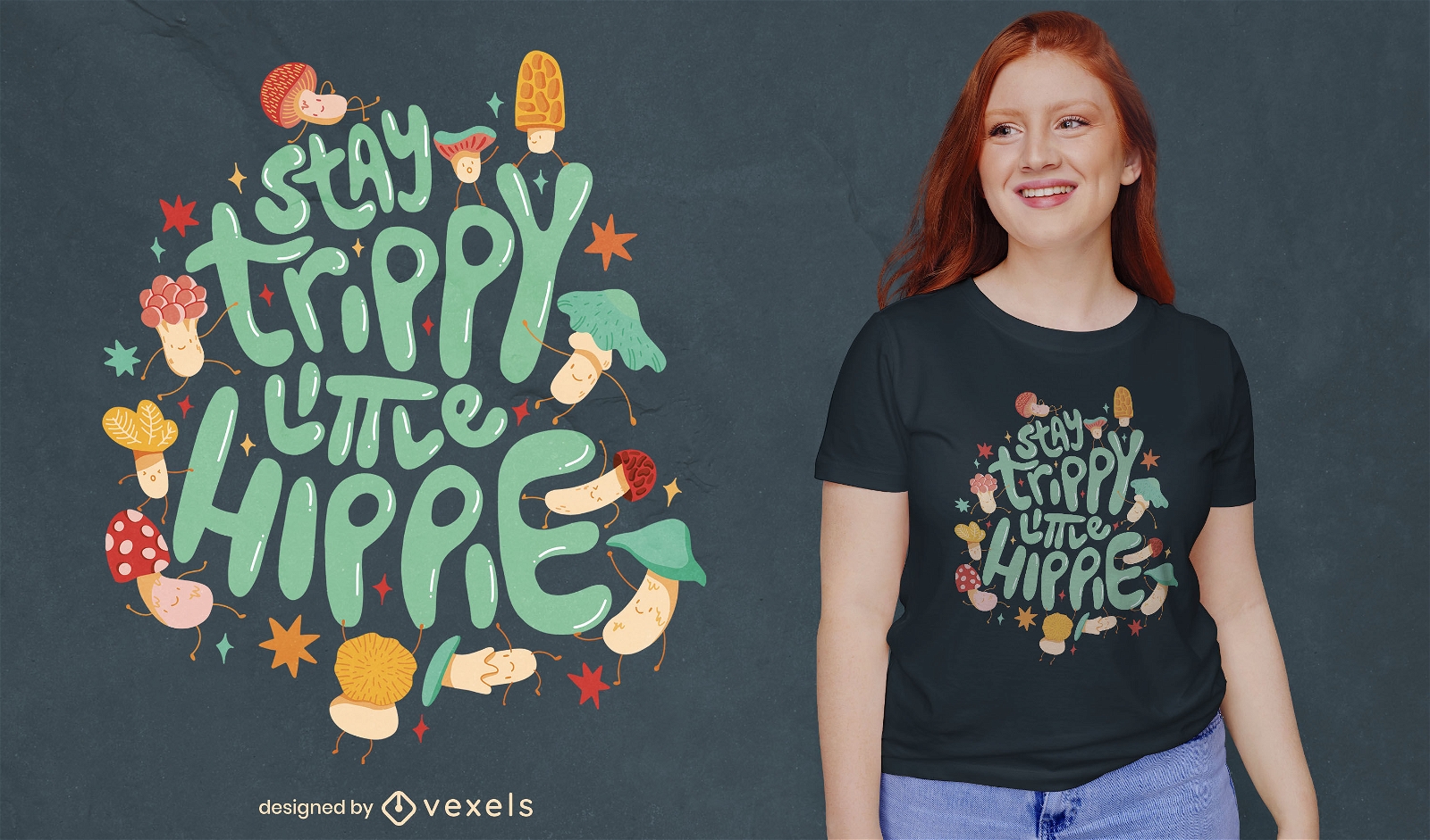 Design de t-shirt de citação trippy de cogumelos