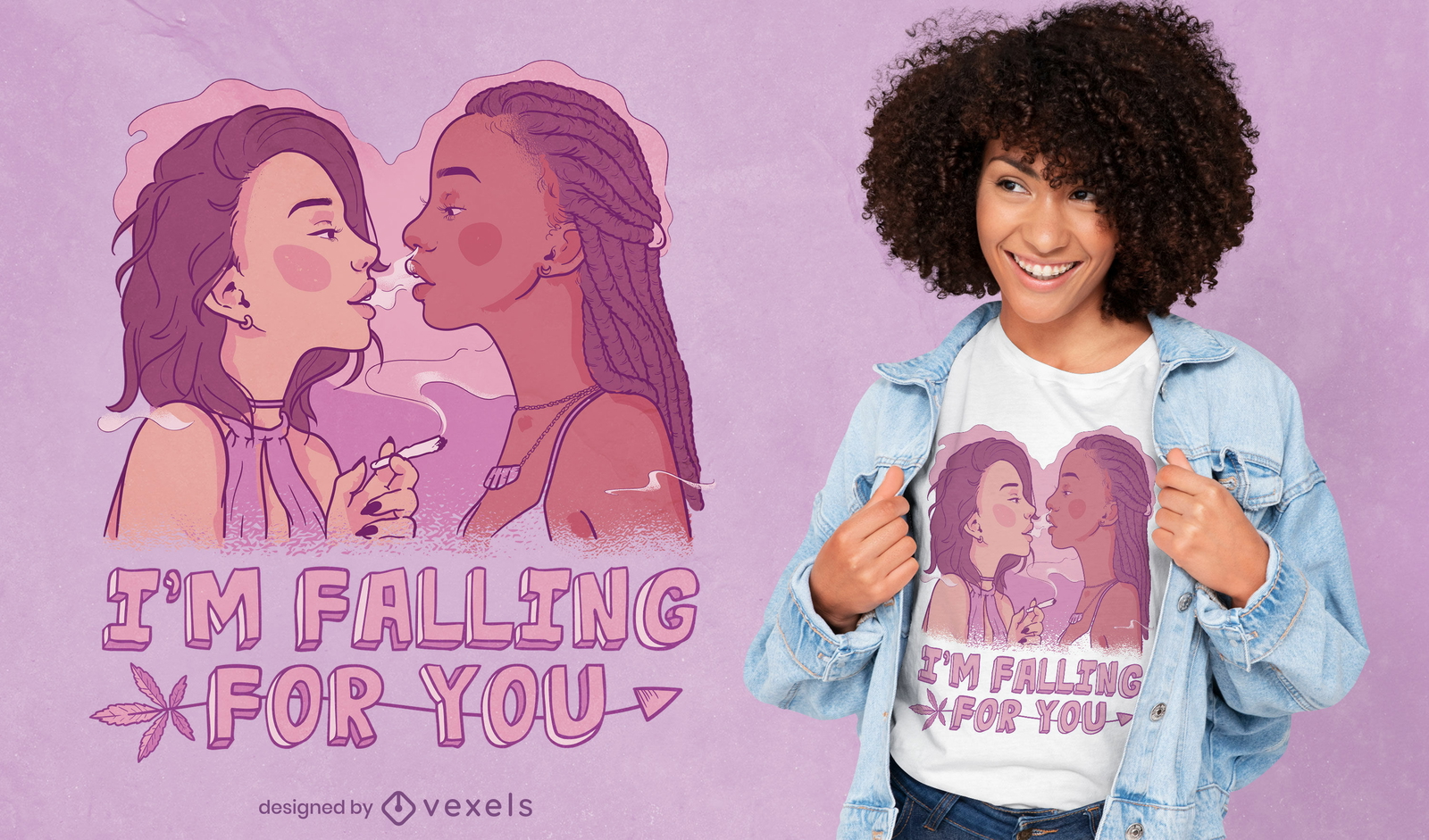 Women in love smoking t-shirt design