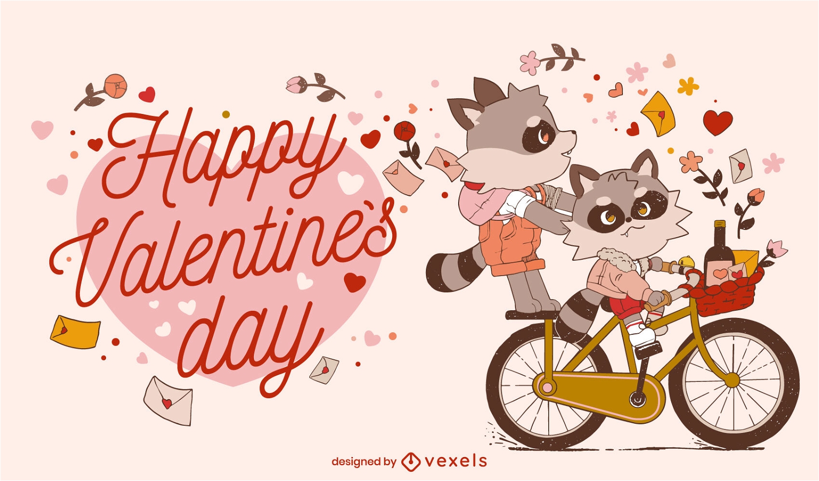 Cute Valentine's day raccoon couple lettering design
