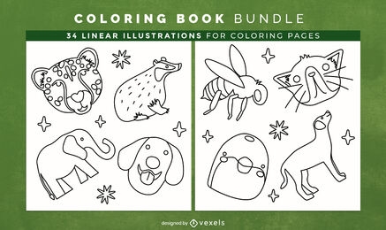 Cute animals coloring book interior design