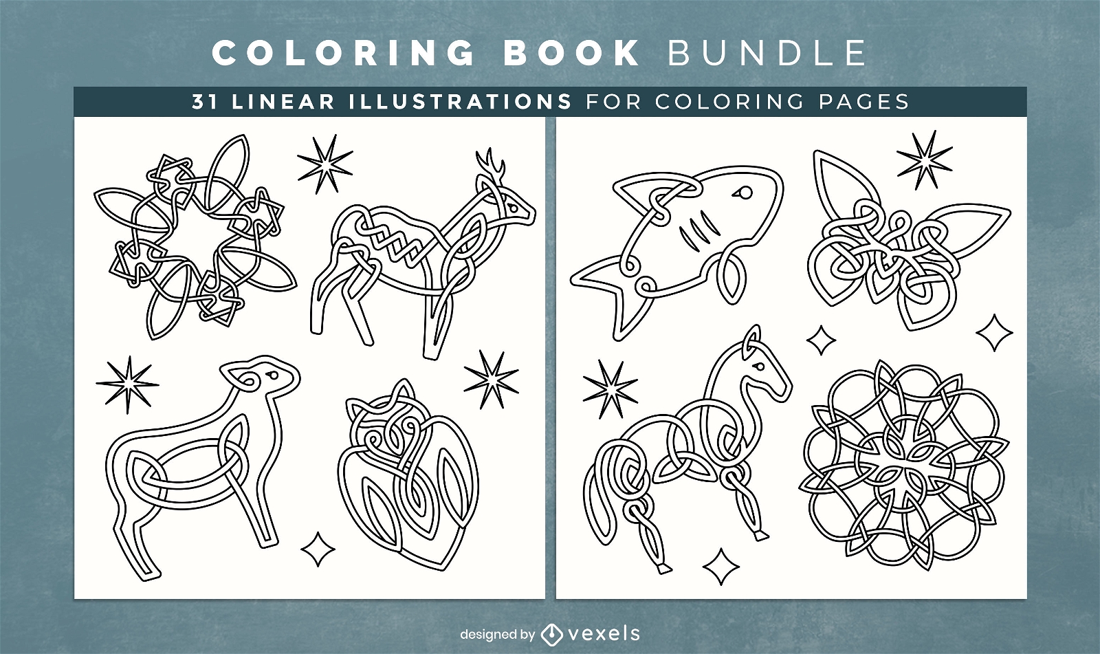 Celtic animals coloring book design pages