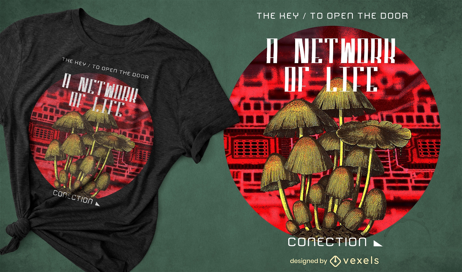 Radioactive fungi mushrooms t-shirt psd