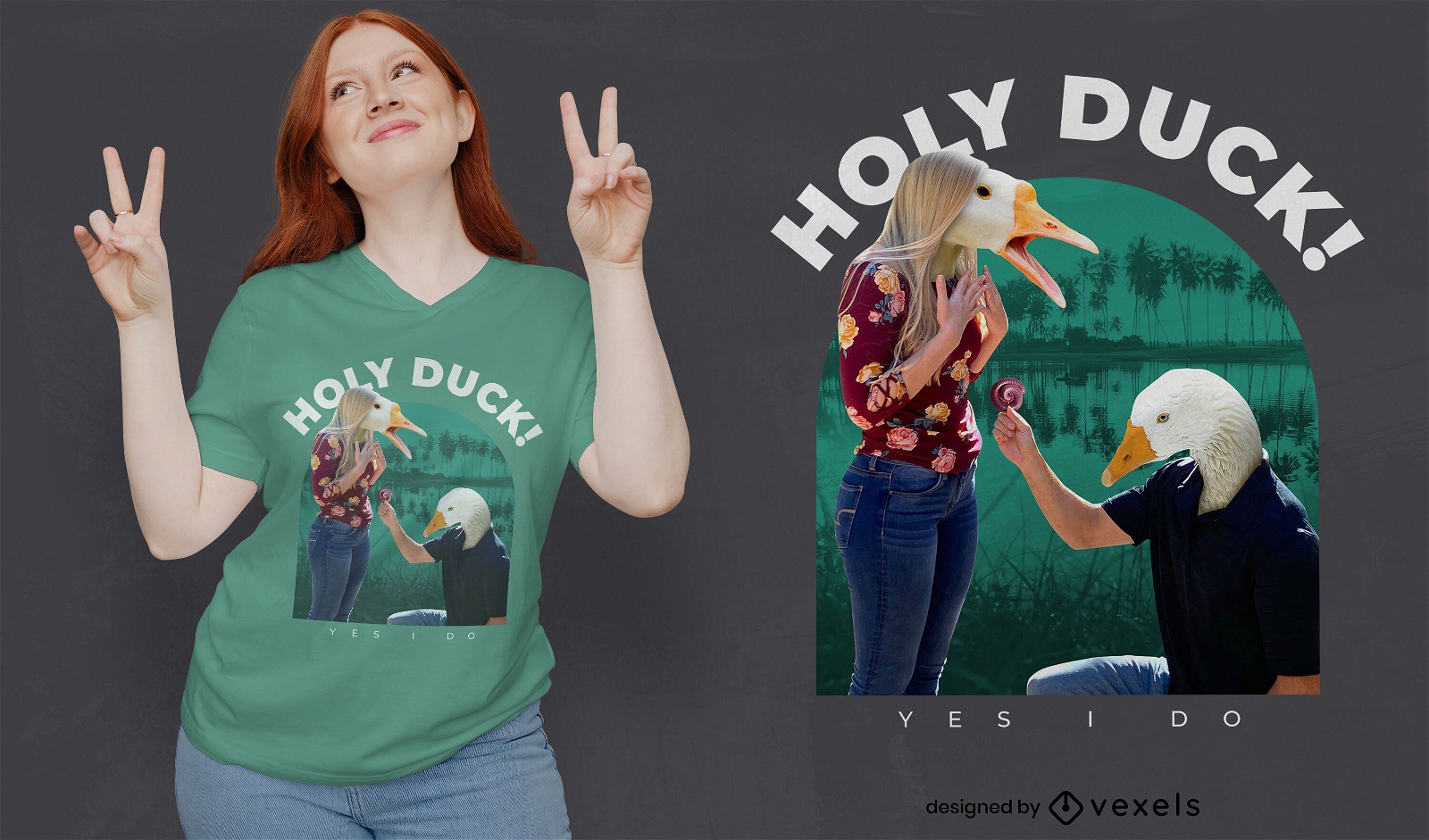 Human duck couple in love t-shirt psd