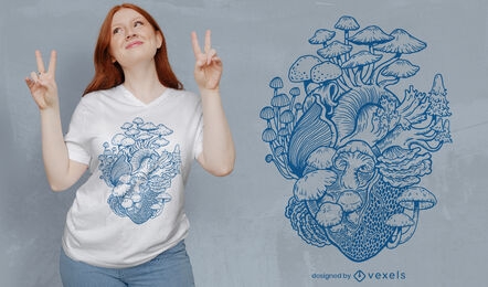 Design de camisetas de fungos desenhados à mão
