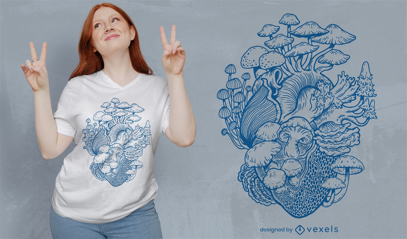 Diseño de camiseta de hongos dibujados a mano.