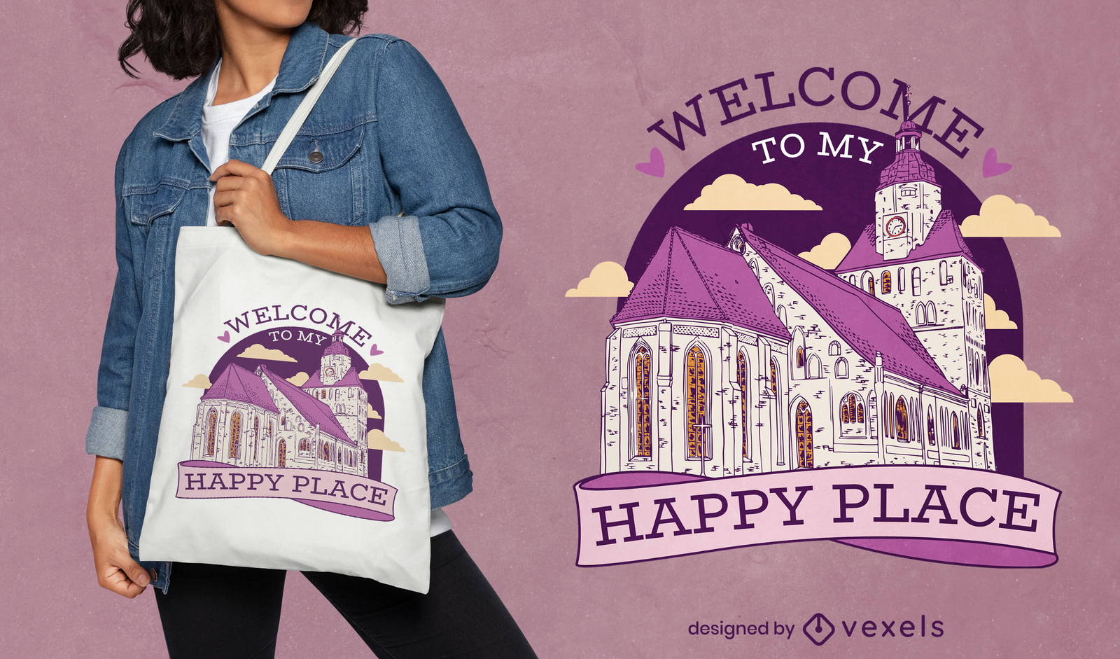 Diseño de bolso tote mansion happy place