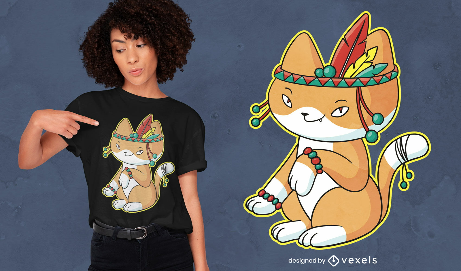 Design de t-shirt de desenho animado de gato nativo
