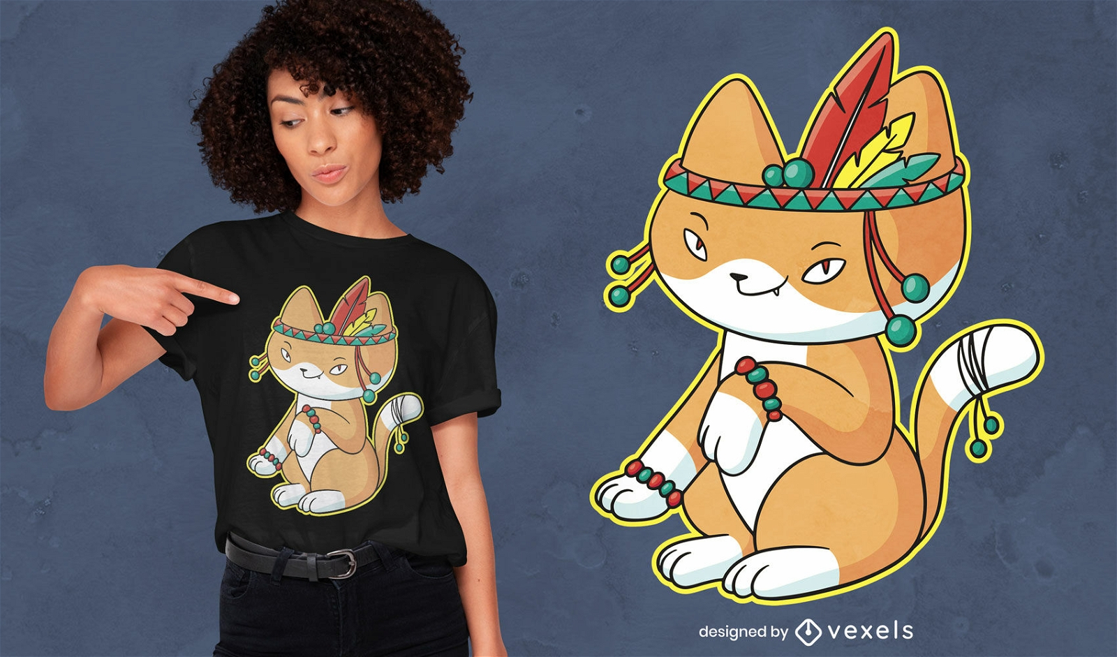 Native cat animal cartoon t-shirt design