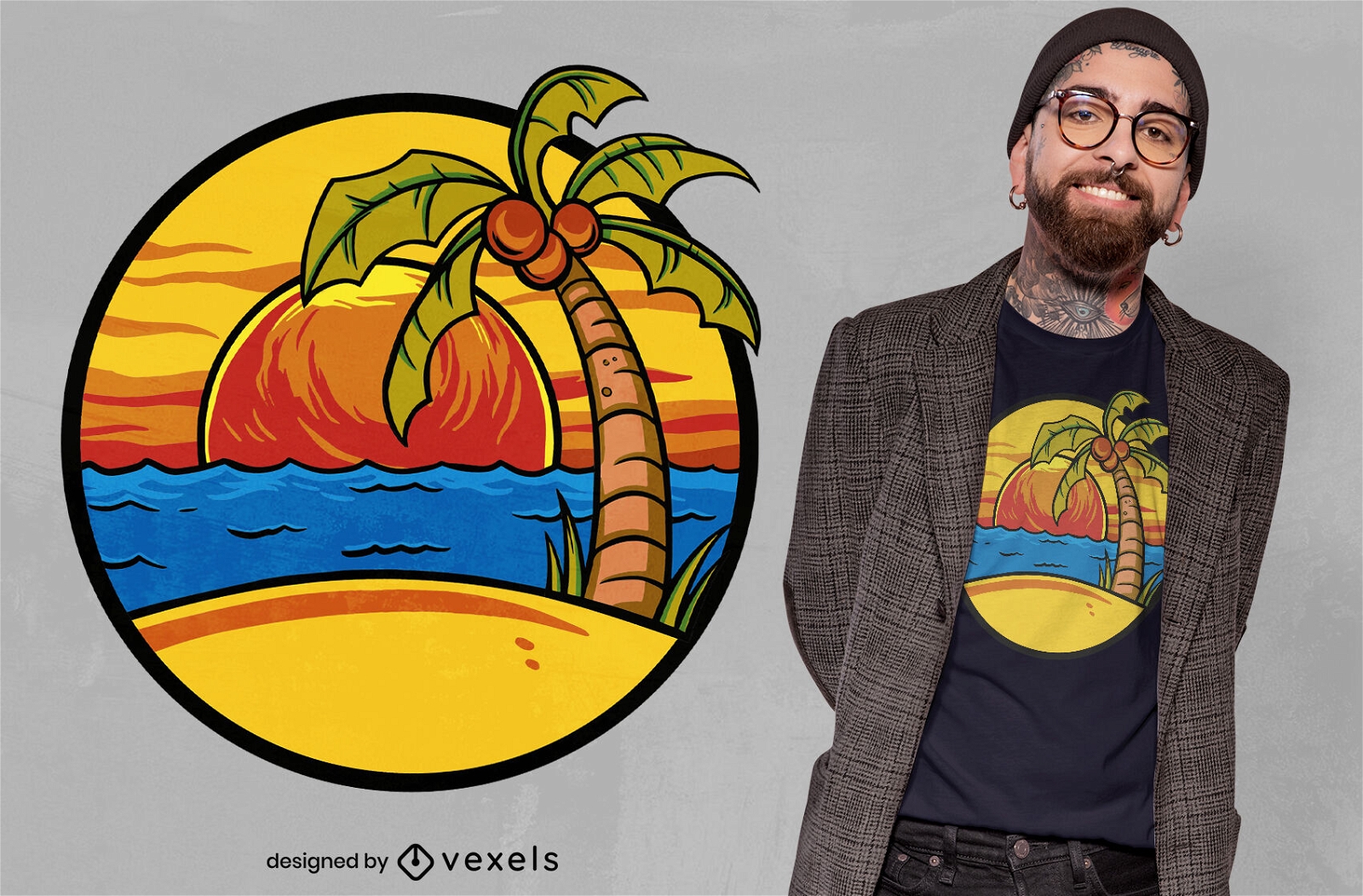 Design de t-shirt de verão praia pôr do sol