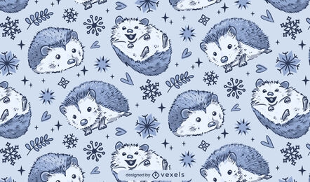 Desenho de padrão de ouriço de inverno fofo