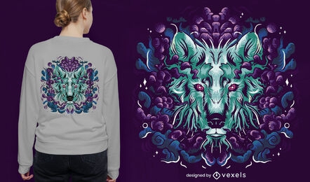 Diseño de camiseta de fantasía animal lobo.