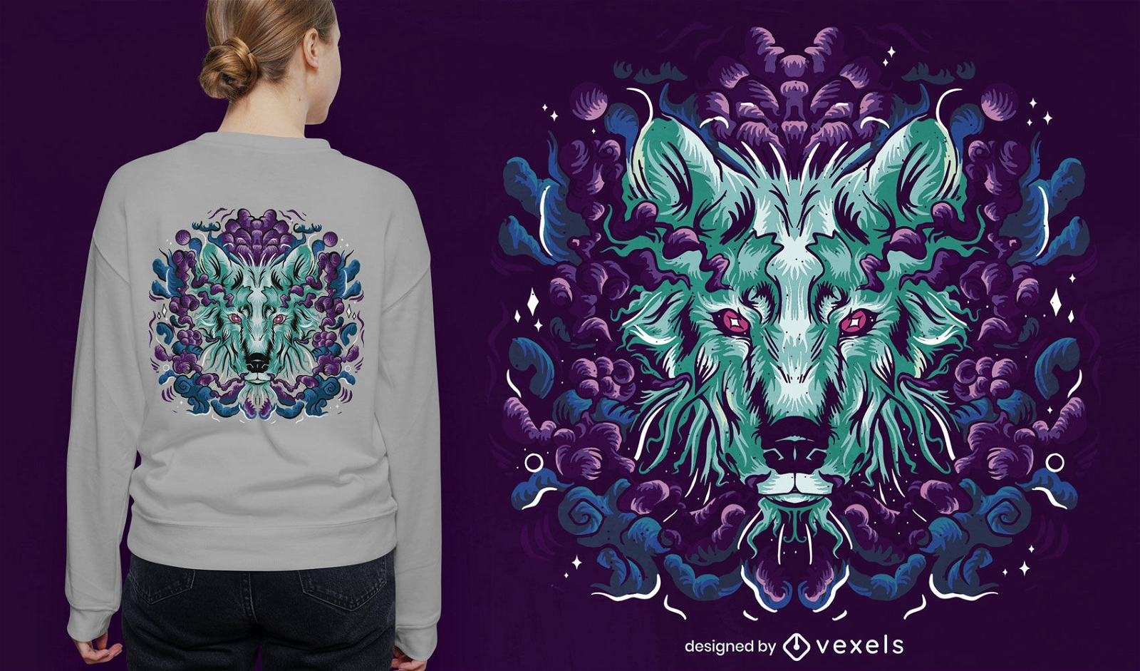 Design de t-shirt de fantasia animal com lobo
