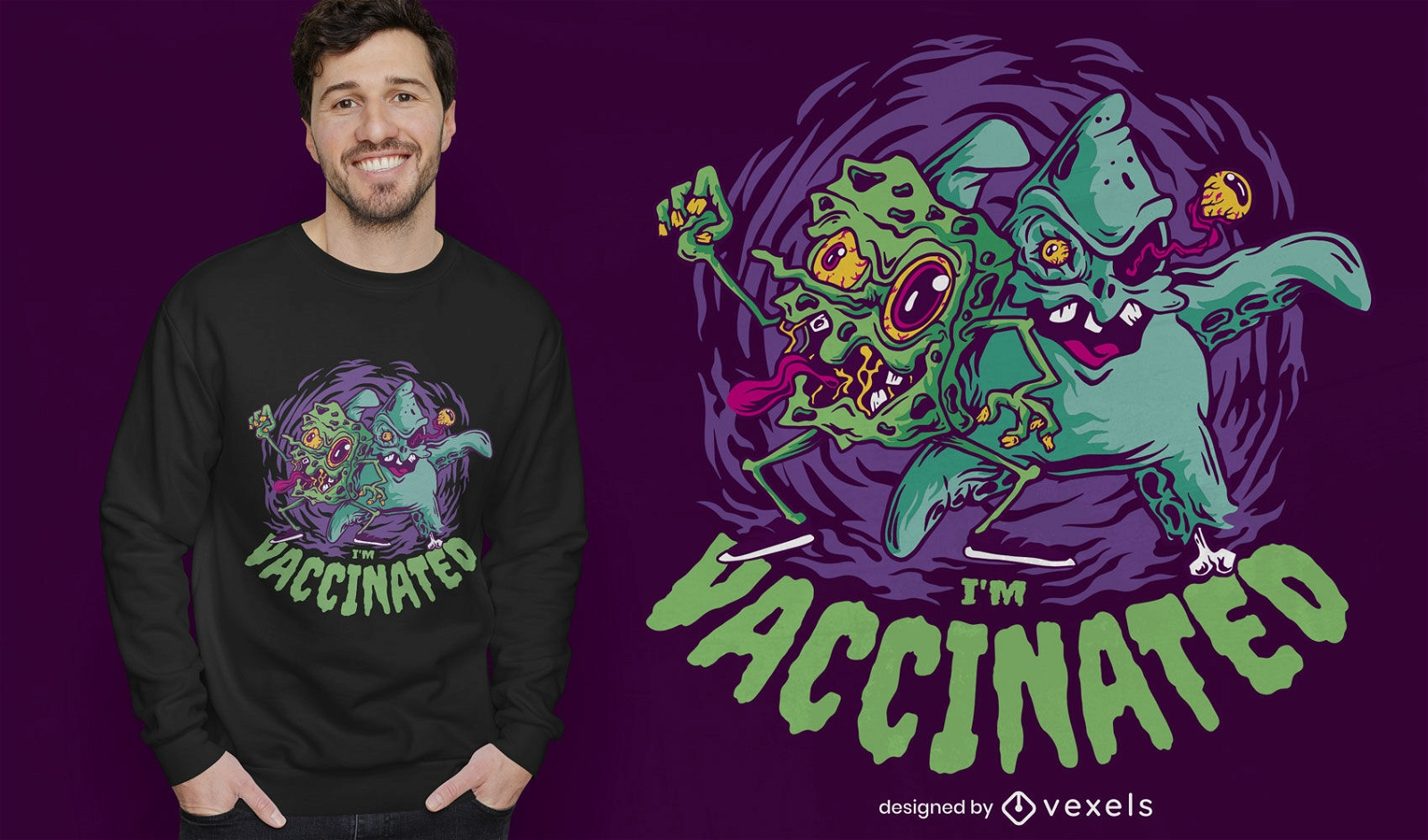Vaccinated creatures zombies t-shirt design