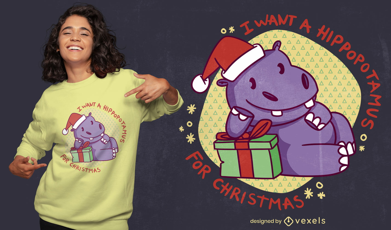 Hippopotamus christmas animal t-shirt design