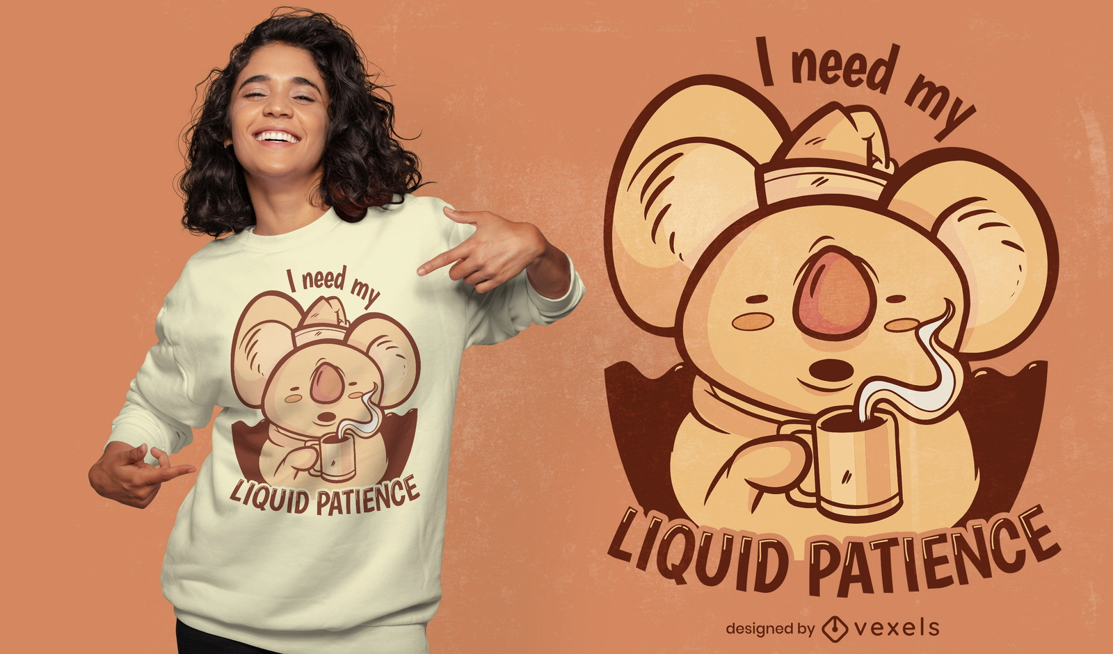 Design incrível de camiseta coala com paciência líquida