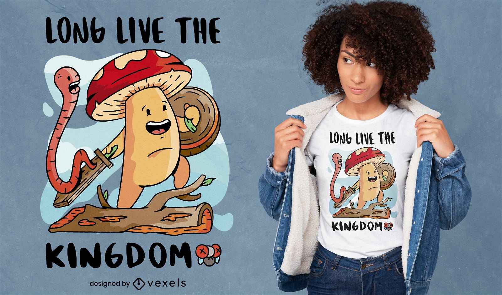 Design de camisetas de personagens medievais em forma de cogumelo