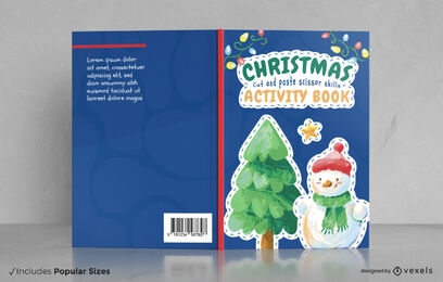 Desenho de capa de livro de boneco de neve e árvore de natal