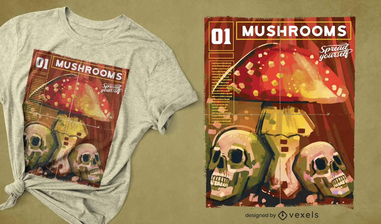 Diseño de camiseta de la revista Mushrooms.