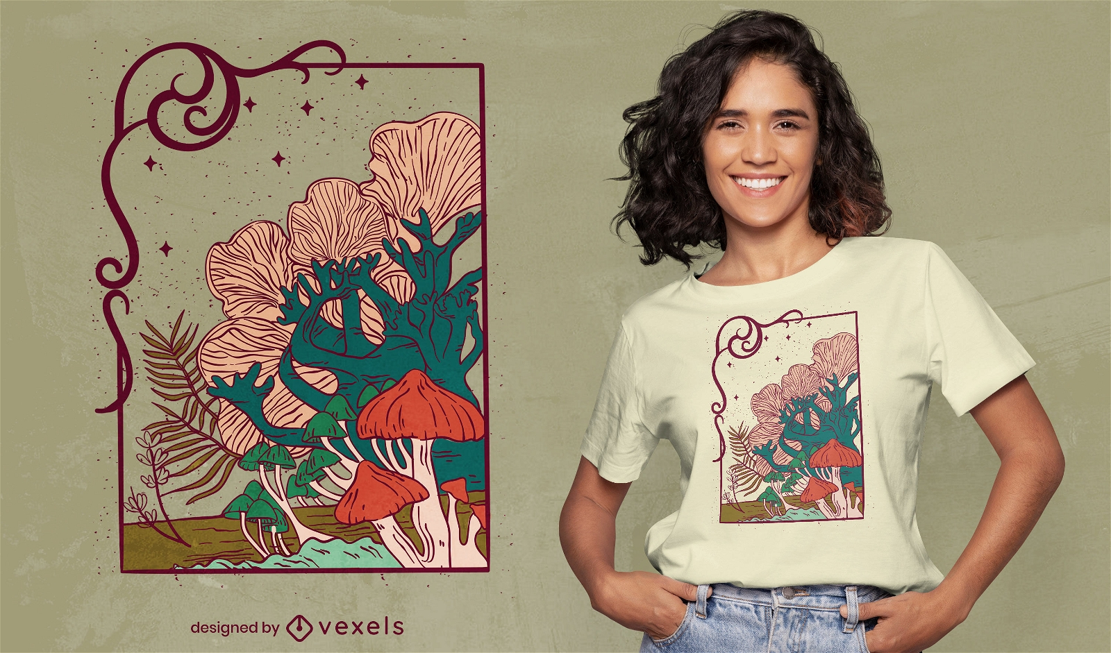 Diseño de camiseta de ilustración de hongos frescos