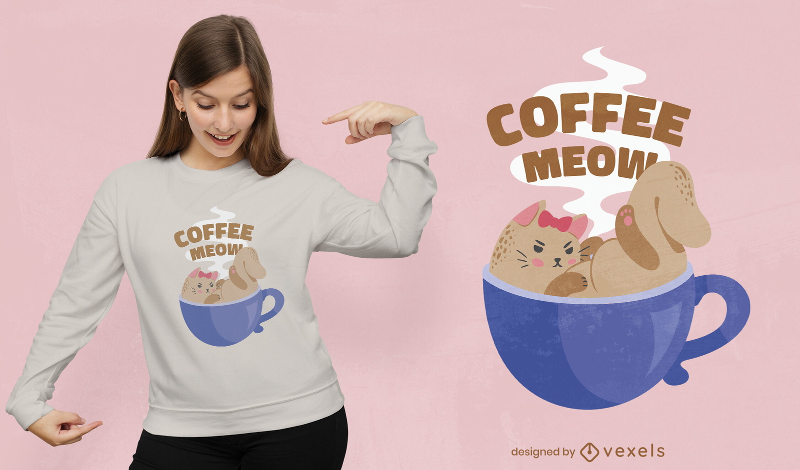 Gato fofo com design de camiseta de caneca de café