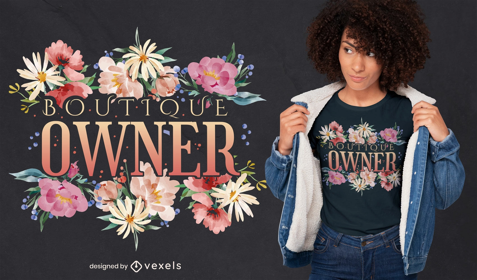 Diseño de camiseta boutique de flores de acuarela.