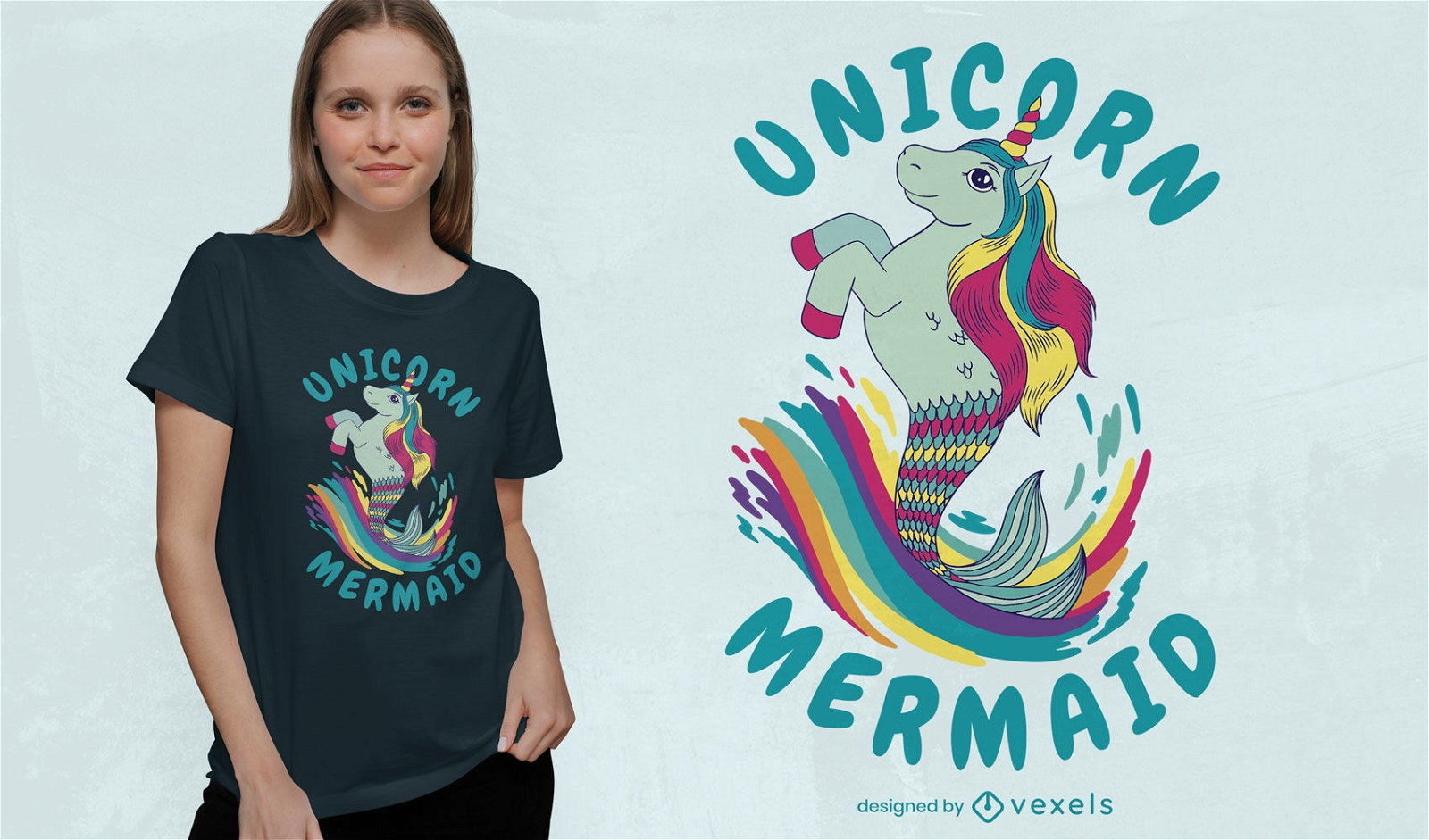 Diseño de camiseta unicornio sirena criatura