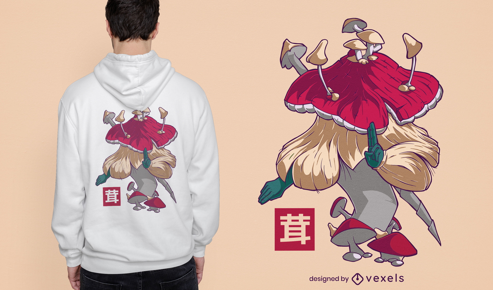 Diseño de camiseta de personaje de hongo japonés.